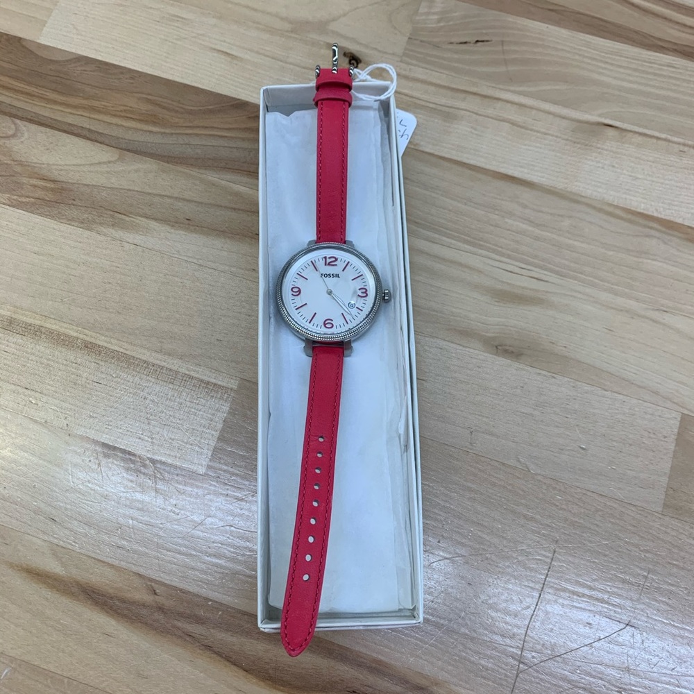Fossil hot pink leather watch